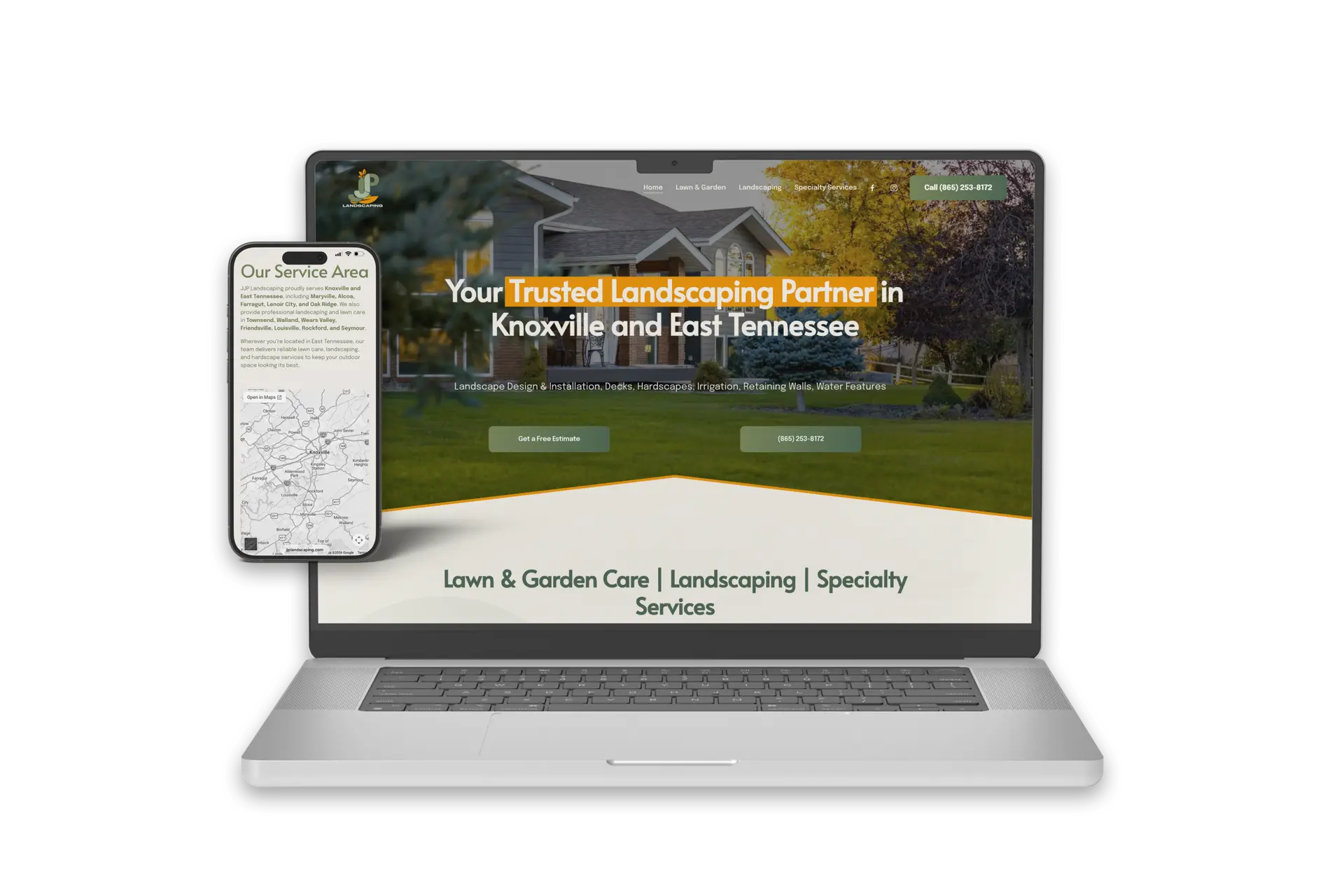 jjp landscaping website mockup